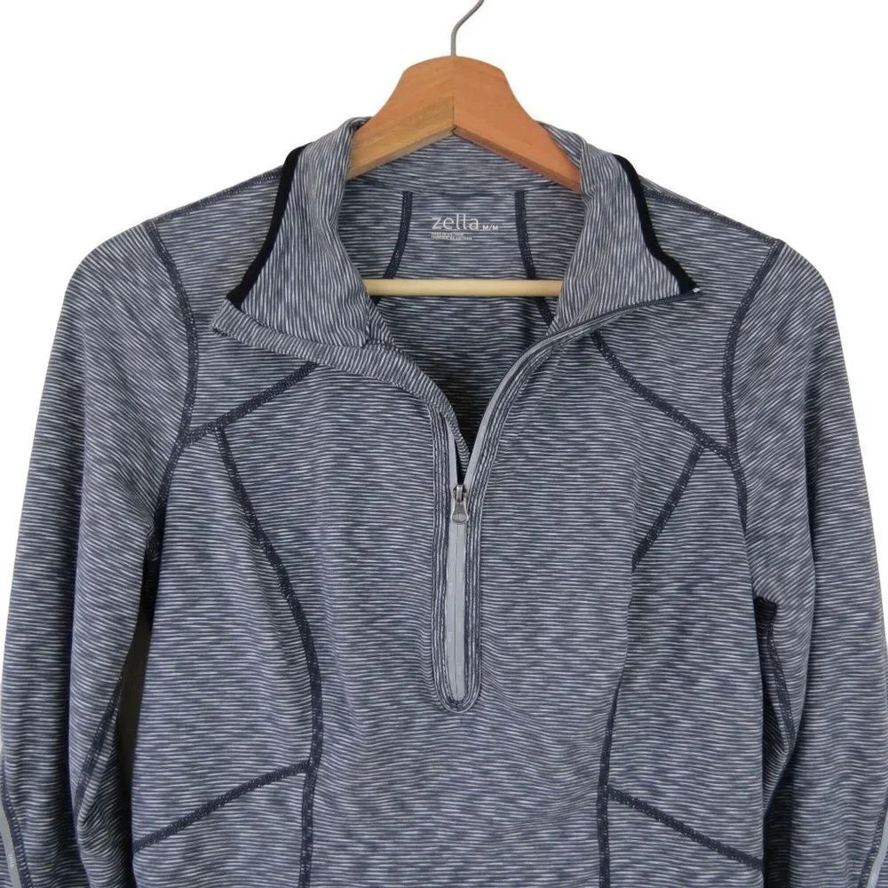 ZELLA Women's Gray-Blue Space Dyed 1/4 Zip Long Sleeve Running Top M